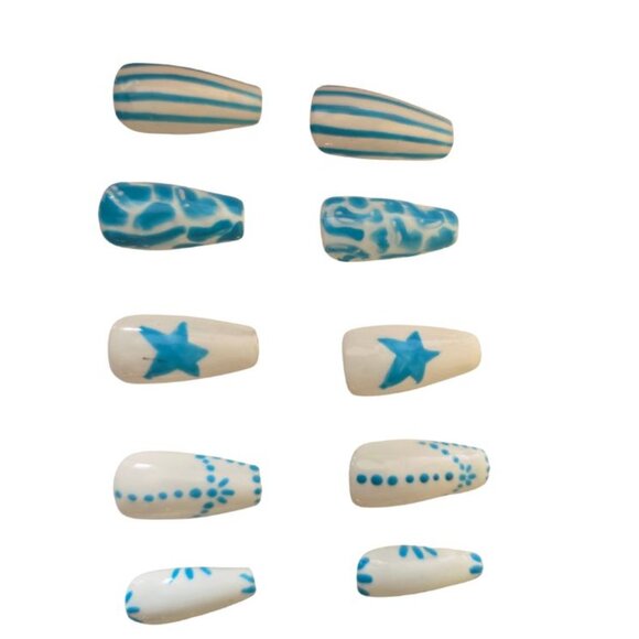Hand Made Nails, Fake Nails, Halloween Nails, Stars, blue - Picture 1 of 2